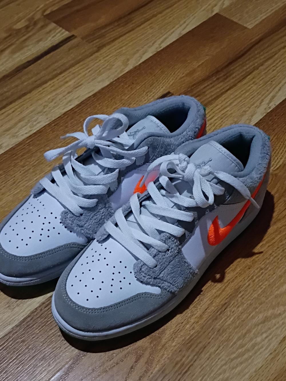 Jordan Kids White & Gray Sneakers with Bright Orange Swoosh